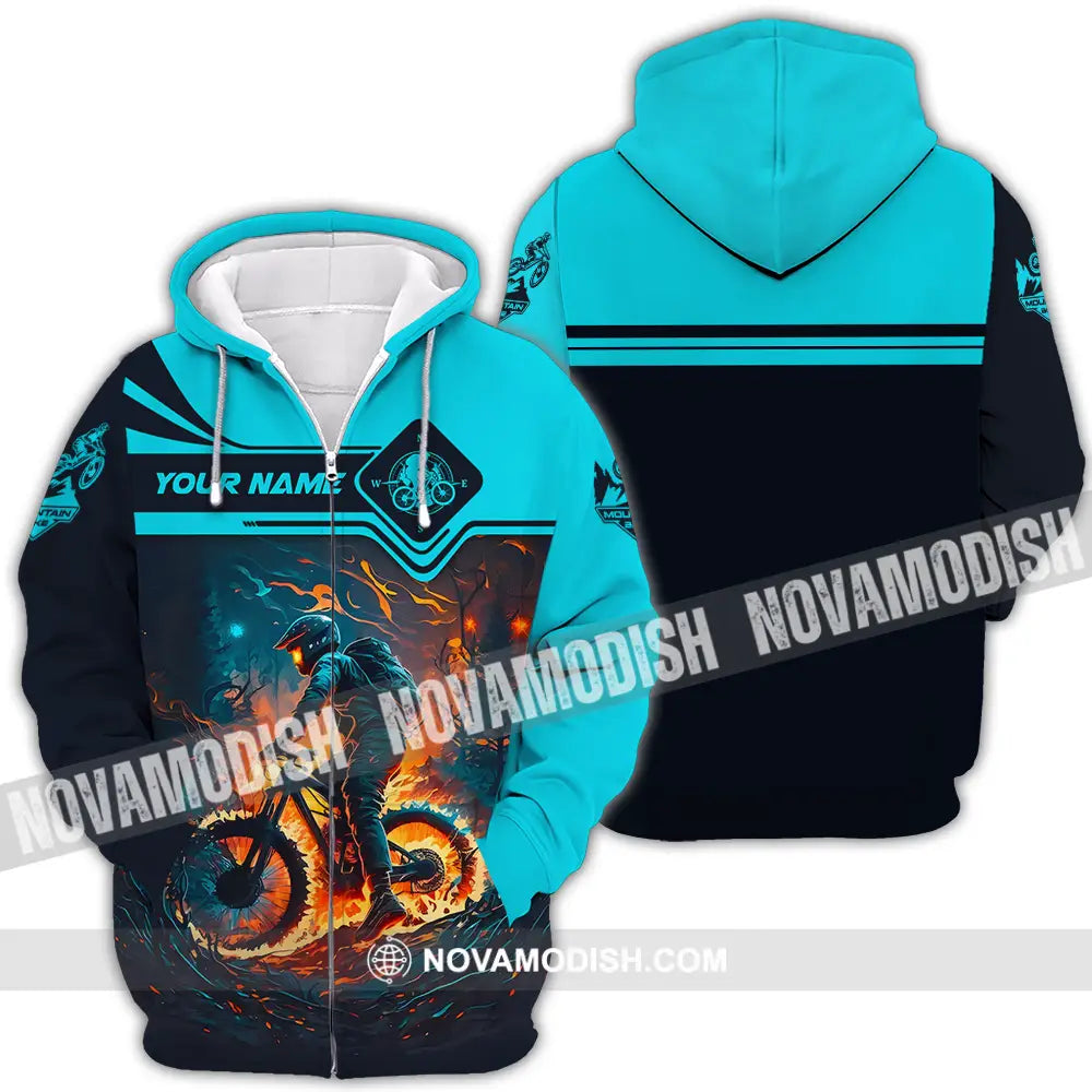 Unisex Shirt - Custom Name Sport Shirt Fire Mountain Biker Zipper Hoodie / S T-shirt