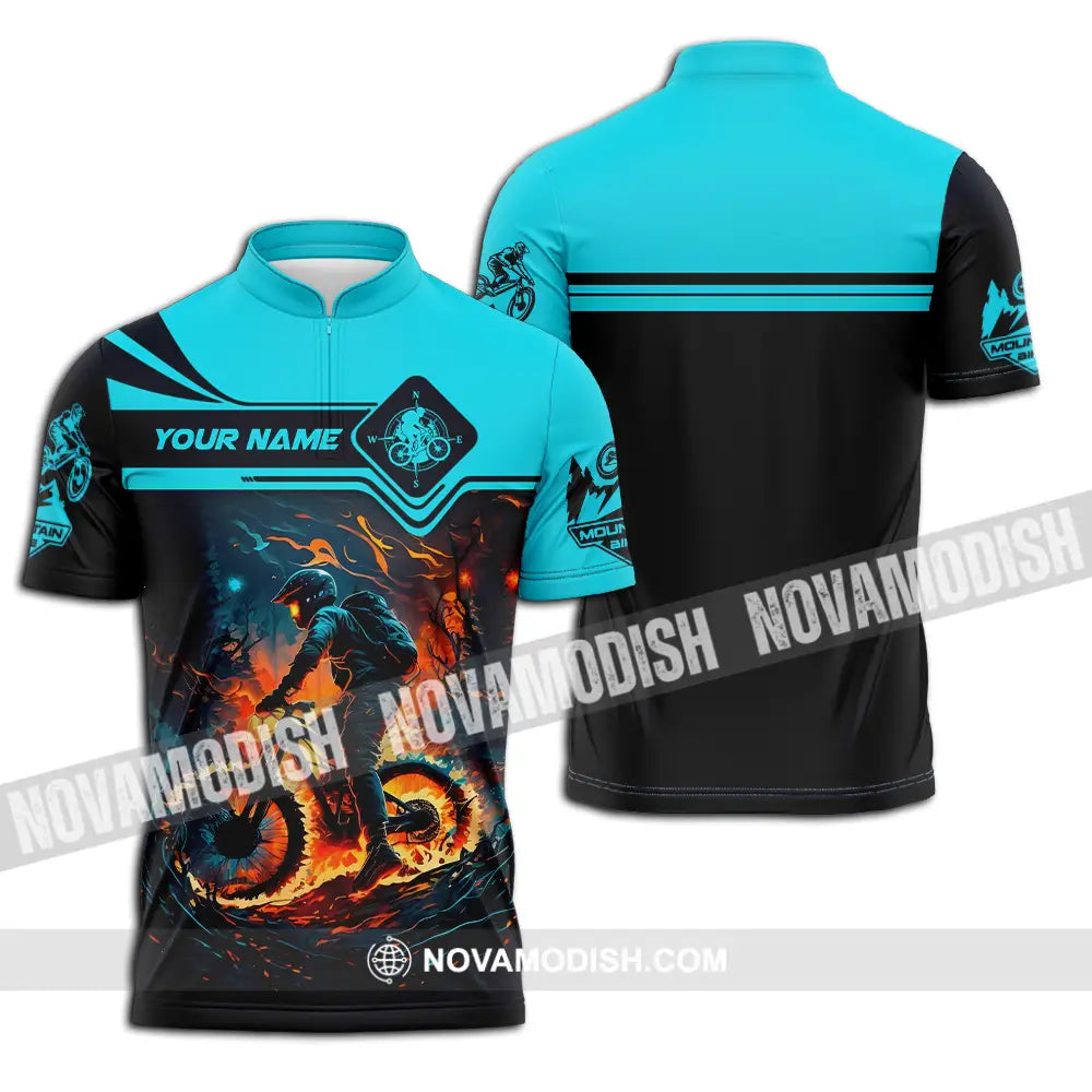 Unisex Shirt - Custom Name Sport Shirt Fire Mountain Biker Zipper Polo Shirt / S T-shirt