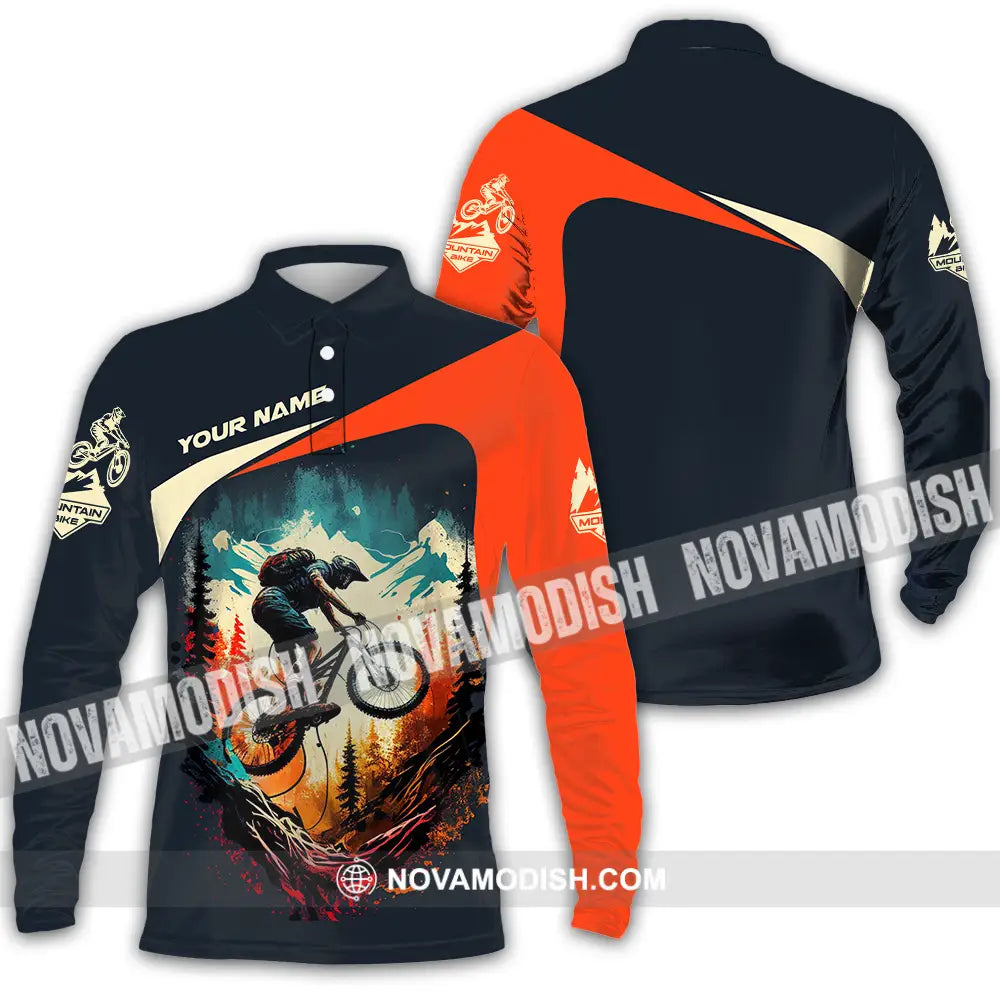 Unisex Shirt - Custom Name Sport Shirt For Mountain Bike Cool Player Long Sleeve Polo / S T-shirt