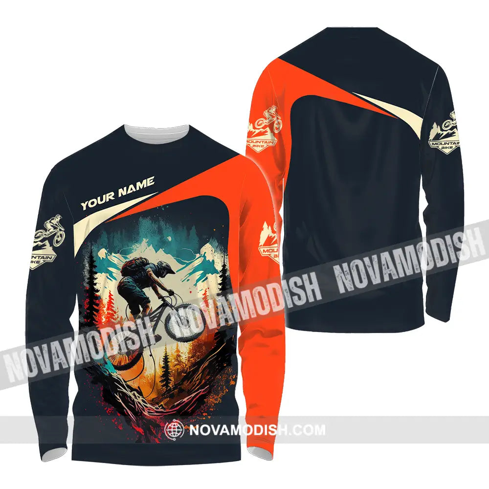 Unisex Shirt - Custom Name Sport Shirt For Mountain Bike Cool Player Long Sleeve Shirt / S T-shirt