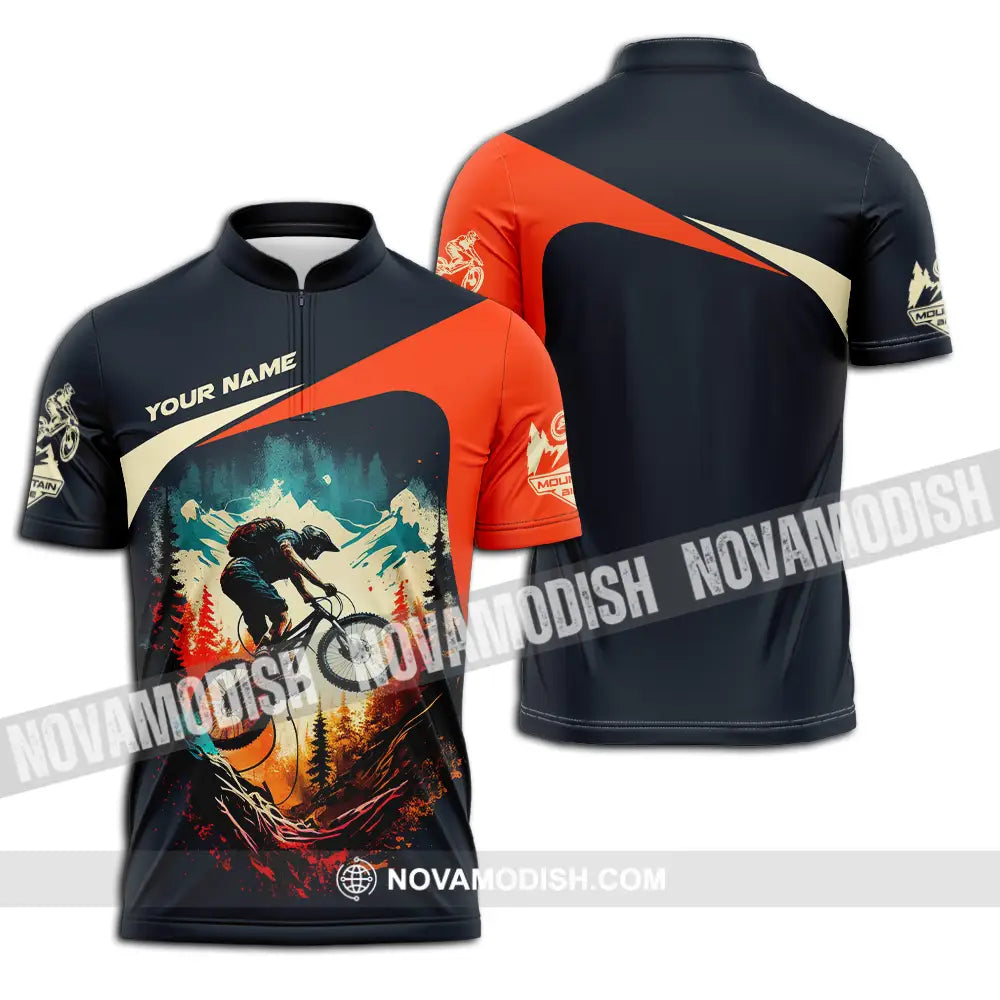 Unisex Shirt - Custom Name Sport Shirt For Mountain Bike Cool Player Zipper Polo Shirt / S T-shirt