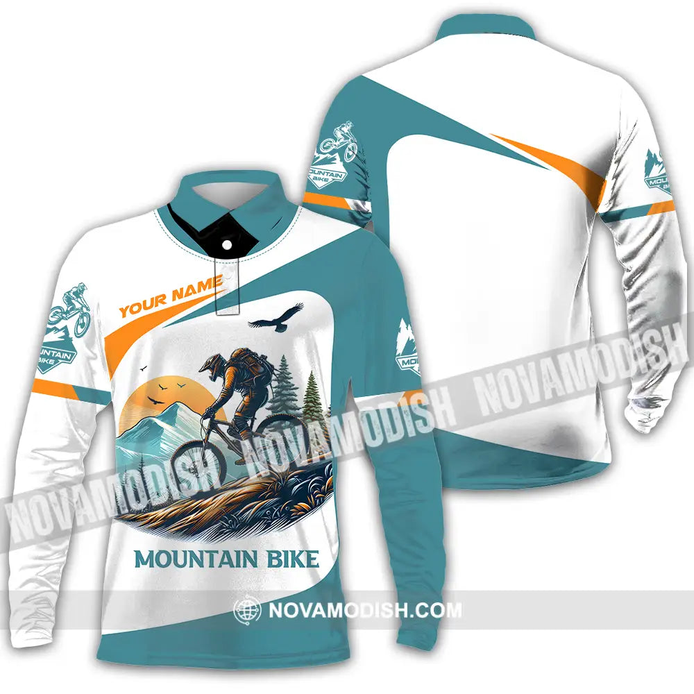 Unisex Shirt - Custom Name Sport Shirt For Mountain Bike Player Long Sleeve Polo / S T-shirt