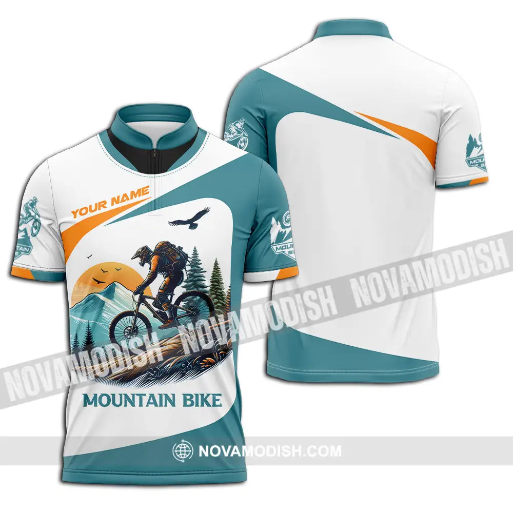 Unisex Shirt - Custom Name Sport Shirt For Mountain Bike Player Zipper Polo Shirt / S T-shirt