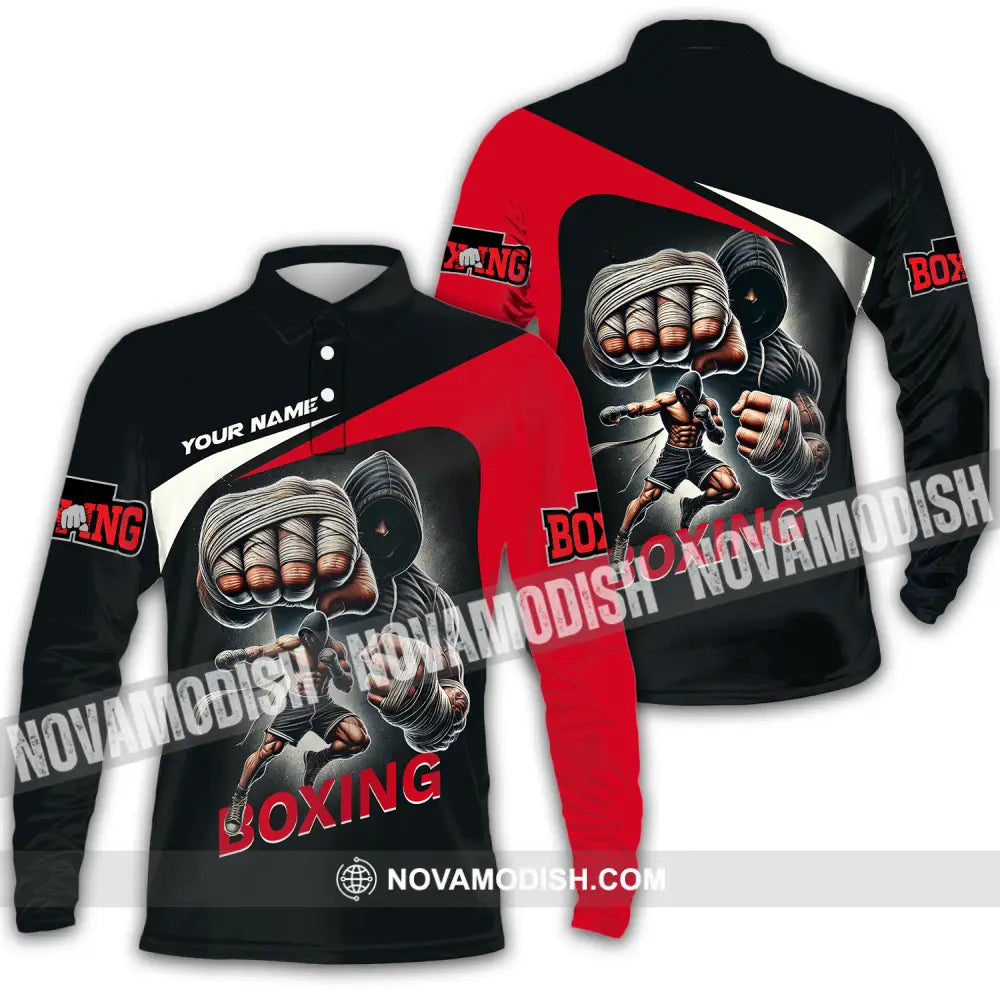 Unisex Shirt - Custom Name Sport Shirt King Of Boxing Long Sleeve Polo / S T-shirt