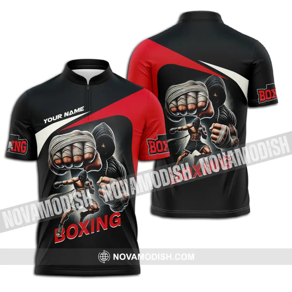 Unisex Shirt - Custom Name Sport Shirt King Of Boxing Zipper Polo Shirt / S T-shirt