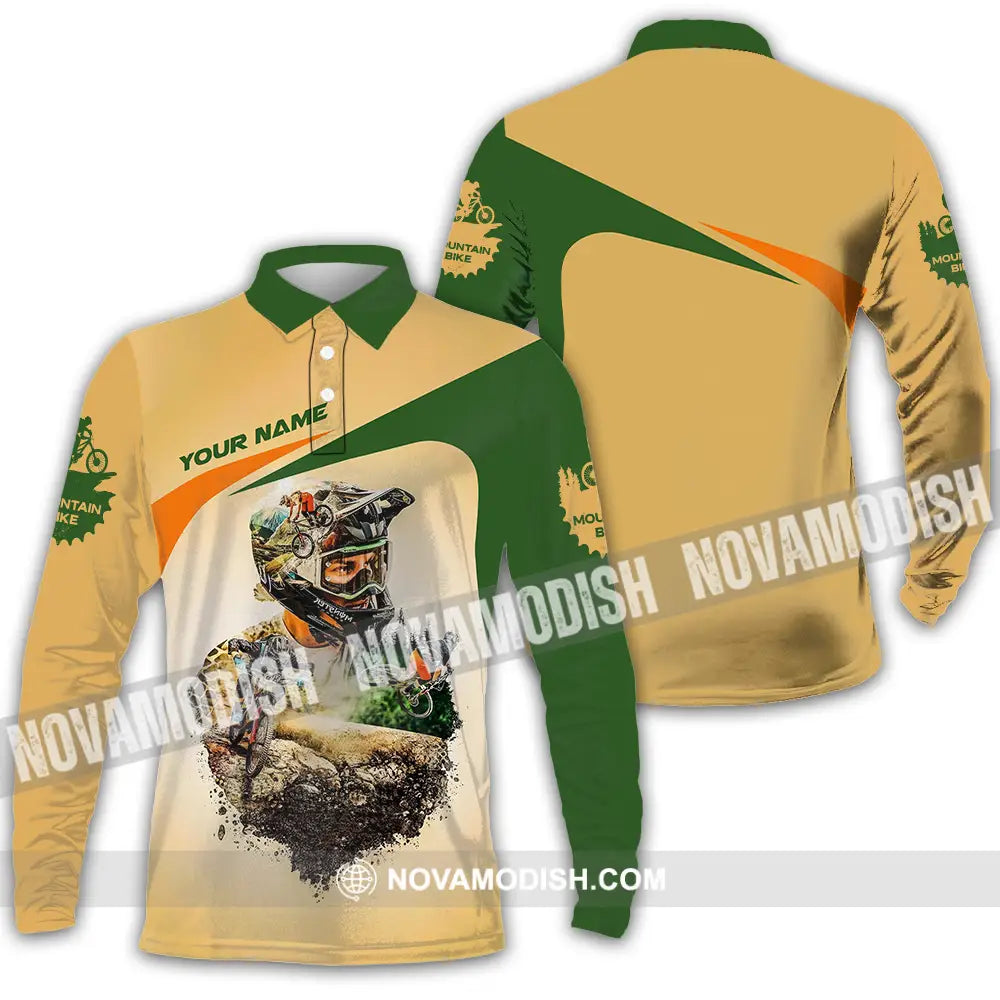 Unisex Shirt - Custom Name Sport Shirt Mountain Bike Long Sleeve Polo / S T-shirt