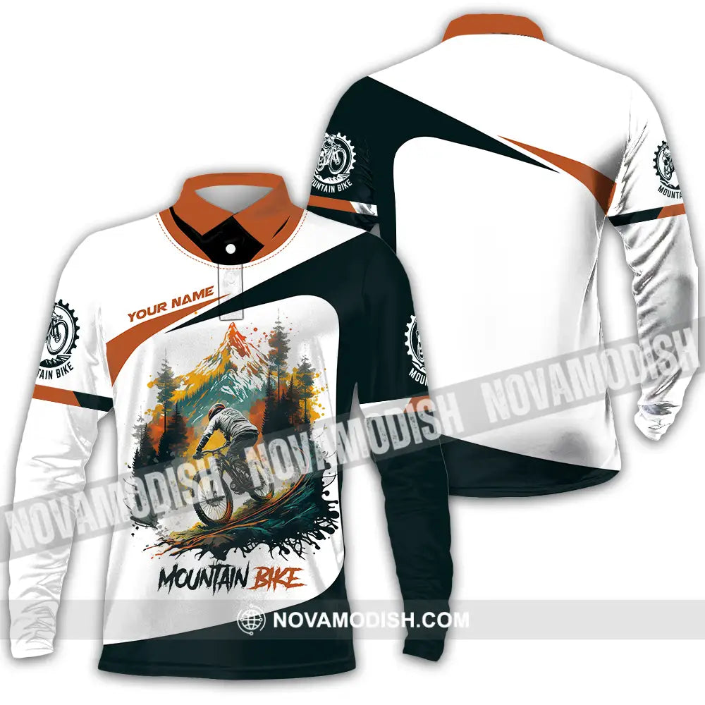 Unisex Shirt - Custom Name Sport Shirt Mountain Bike Lover Long Sleeve Polo / S T-shirt