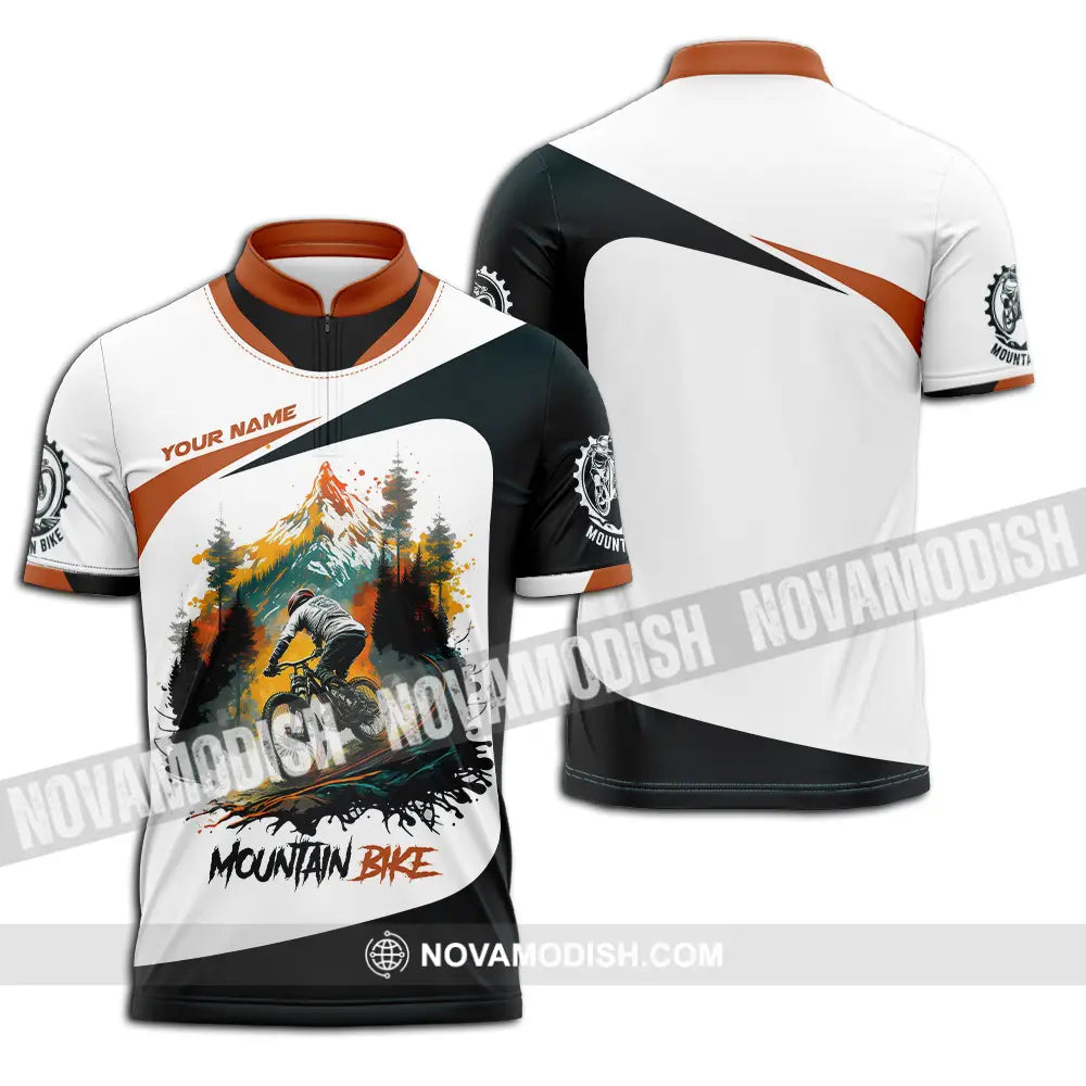 Unisex Shirt - Custom Name Sport Shirt Mountain Bike Lover Zipper Polo Shirt / S T-shirt