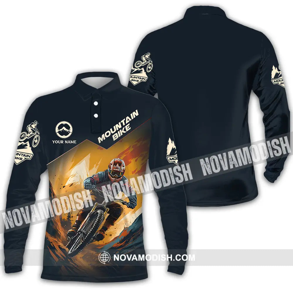 Unisex Shirt - Custom Name Sport Shirt Mountain Bike Player Long Sleeve Polo / S T-shirt
