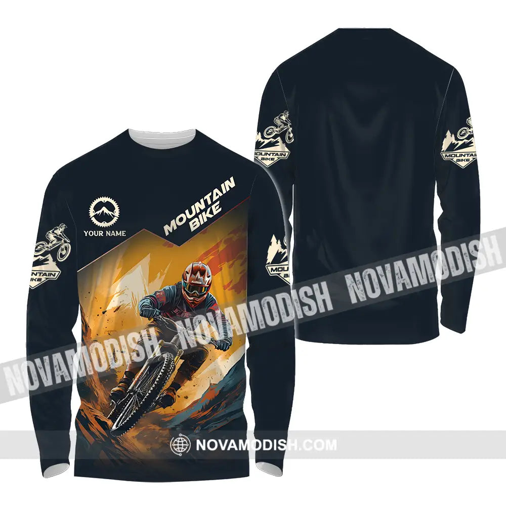 Unisex Shirt - Custom Name Sport Shirt Mountain Bike Player Long Sleeve Shirt / S T-shirt