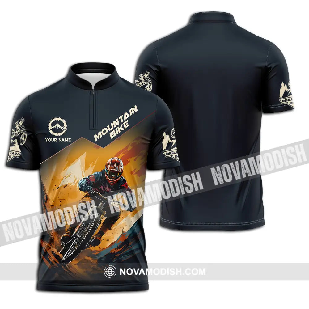 Unisex Shirt - Custom Name Sport Shirt Mountain Bike Player Zipper Polo Shirt / S T-shirt