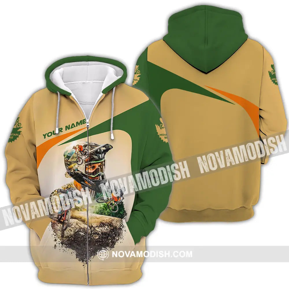 Unisex Shirt - Custom Name Sport Shirt Mountain Bike Zipper Hoodie / S T-shirt