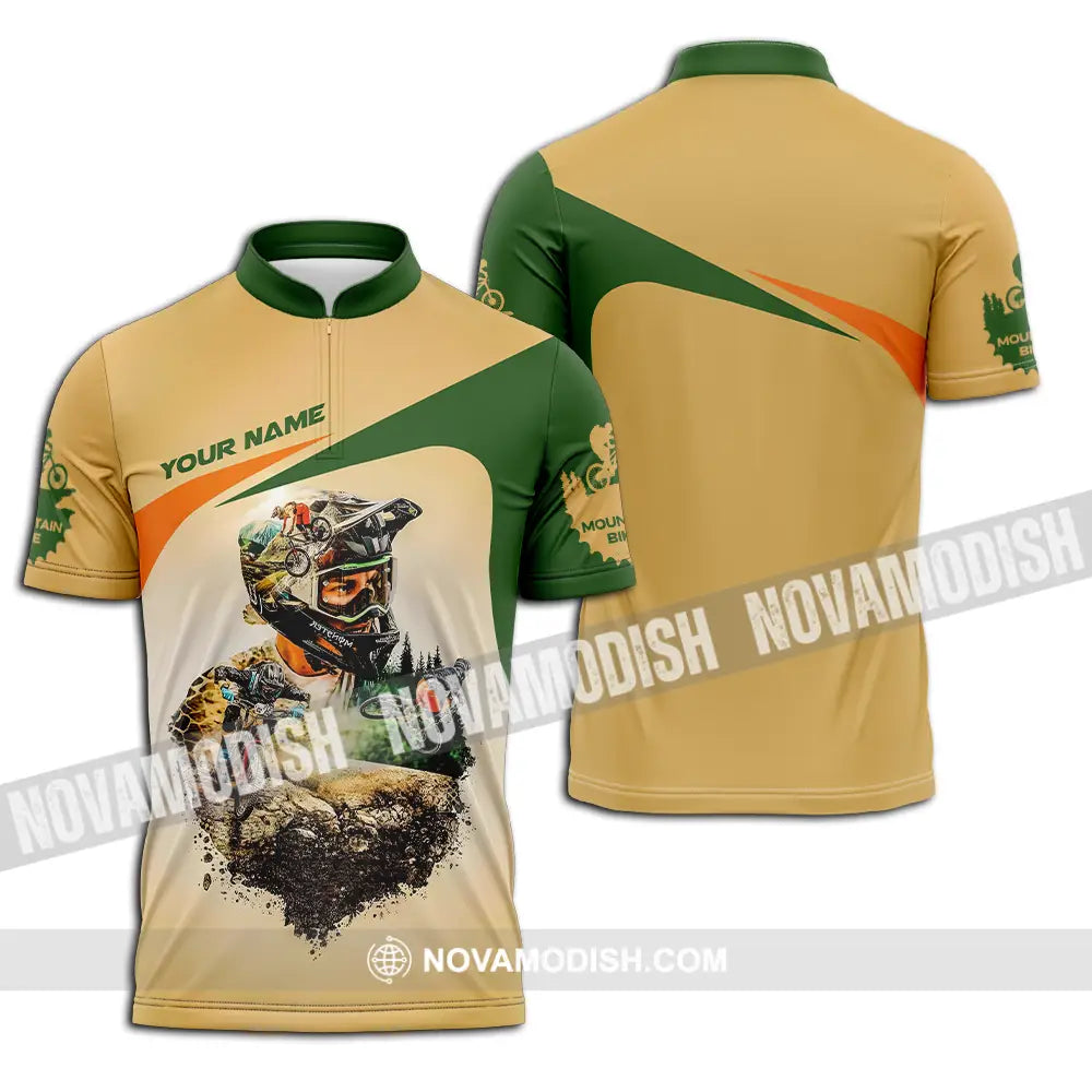 Unisex Shirt - Custom Name Sport Shirt Mountain Bike Zipper Polo Shirt / S T-shirt