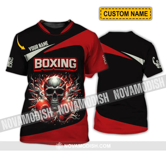 Unisex Shirt - Custom Name Sport Red Glove Boxing Skull T-Shirt