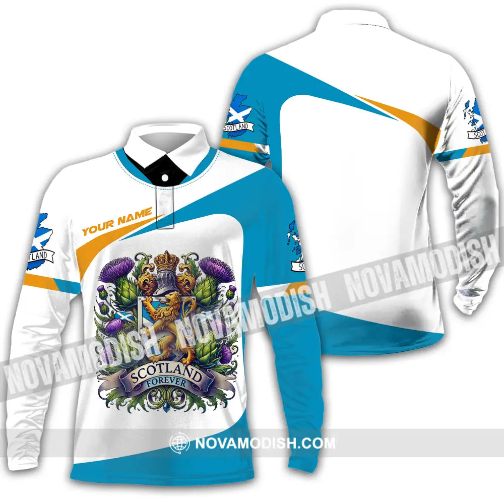 Unisex Shirt - Custom Name Sport Shirt Scotland Forever Long Sleeve Polo / S T-shirt