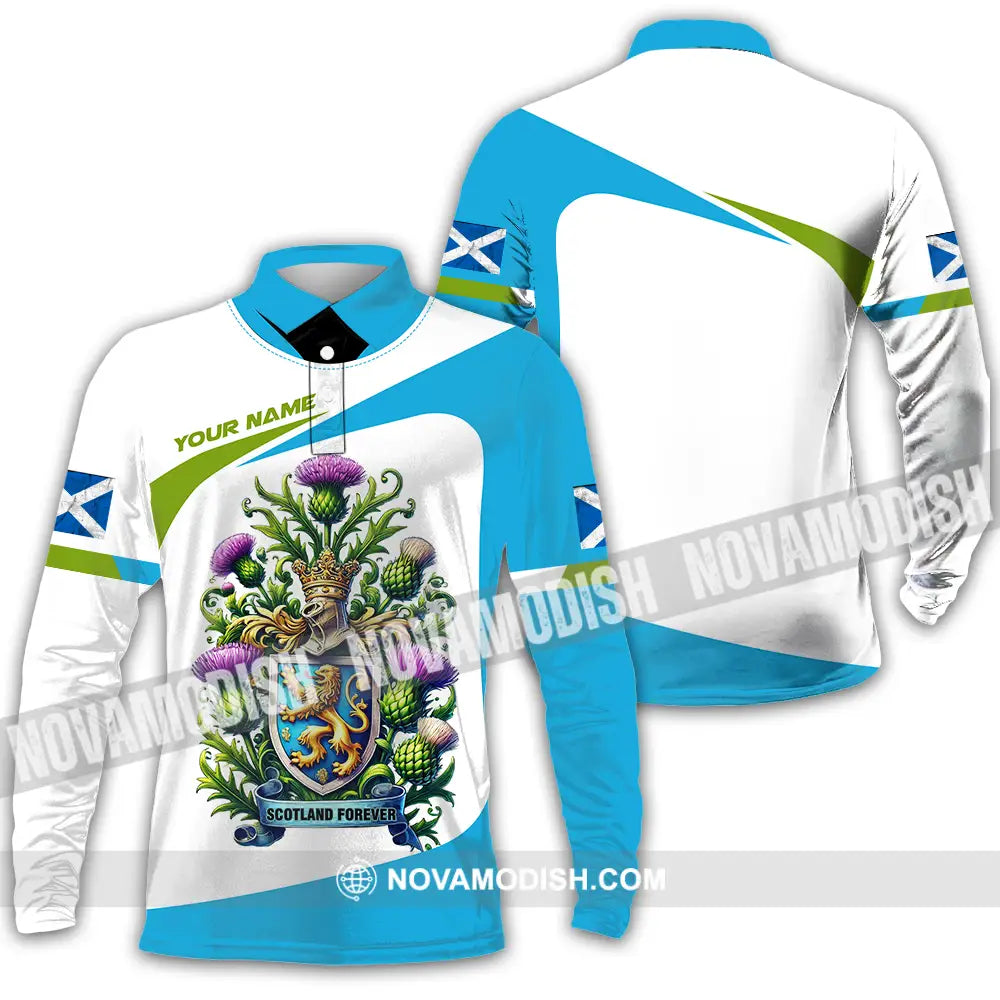 Unisex Shirt - Custom Name Sport Shirt Scotland Forever Shirt Long Sleeve Polo / S T-shirt