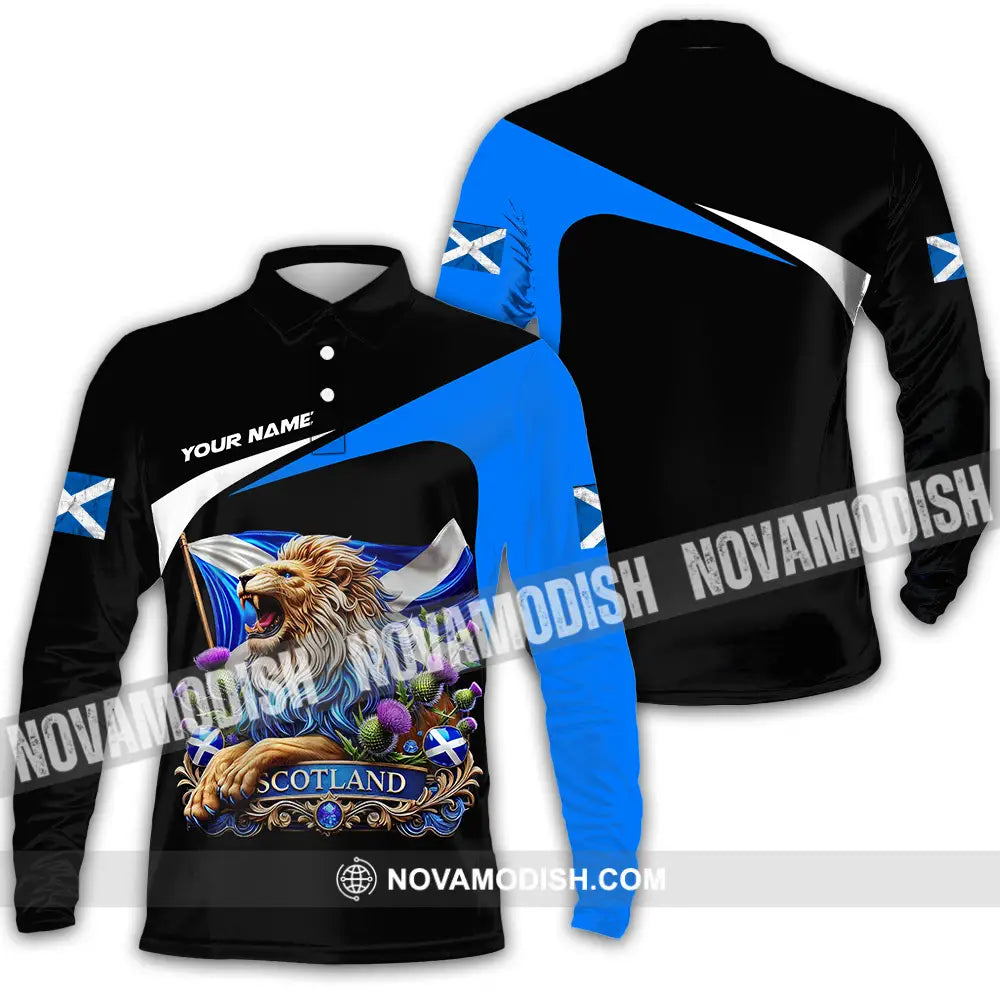 Unisex Shirt - Custom Name Sport Shirt Scotland Lion Shirt Long Sleeve Polo / S T-shirt