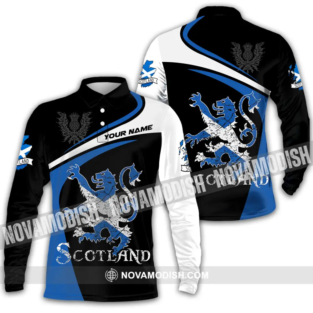Unisex Shirt - Custom Name Sport Shirt Scotland Lion Long Sleeve Polo / S T-shirt