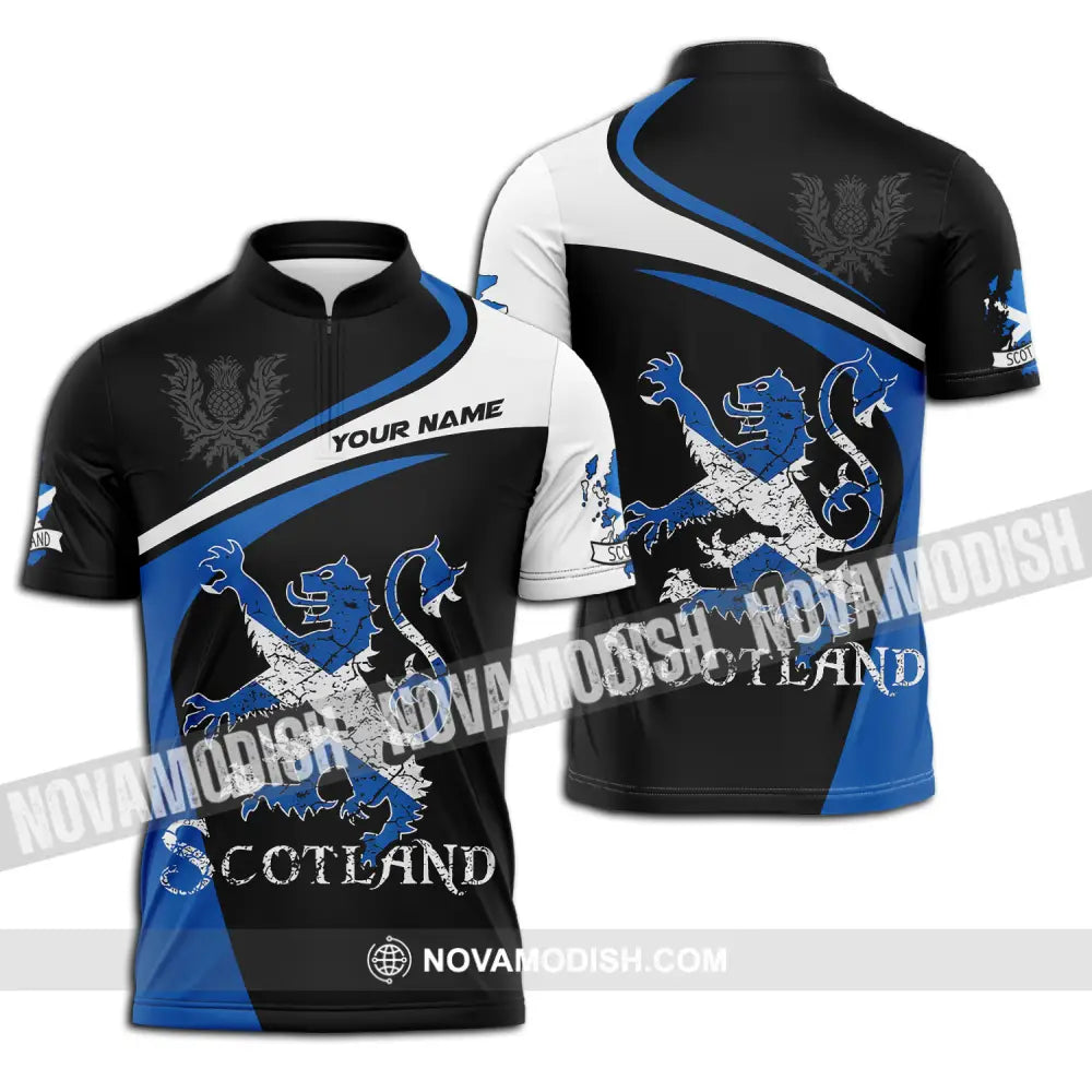 Unisex Shirt - Custom Name Sport Shirt Scotland Lion Zipper Polo Shirt / S T-shirt