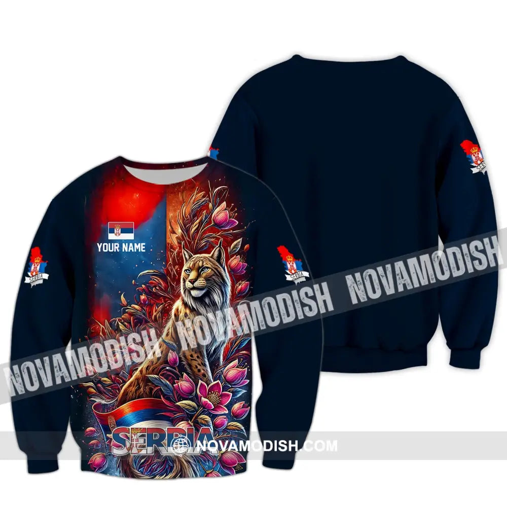 Unisex Shirt - Custom Name Sport Serbia Wild Cat Long Sleeve / S T-Shirt