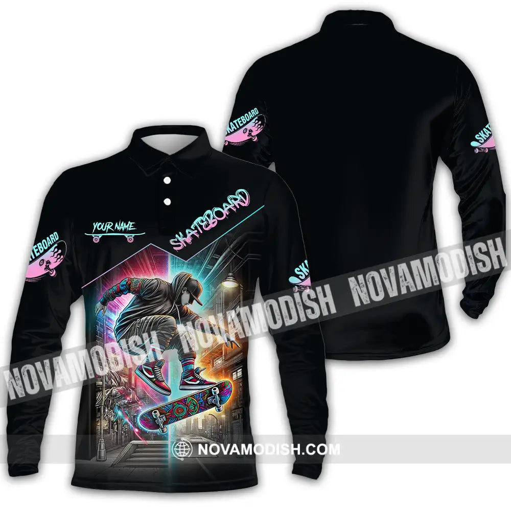 Unisex Shirt - Custom Name Sport Shirt Skateboard Long Sleeve Polo / S T-shirt