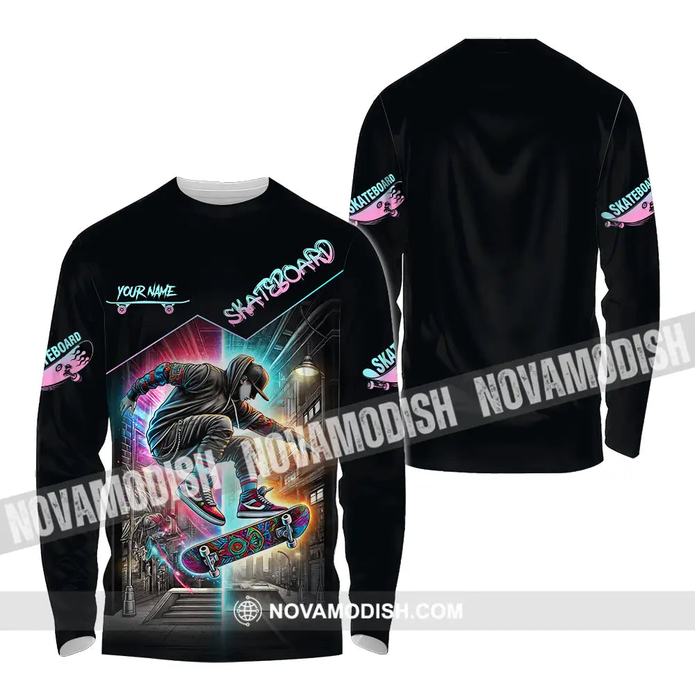 Unisex Shirt - Custom Name Sport Shirt Skateboard Long Sleeve Shirt / S T-shirt