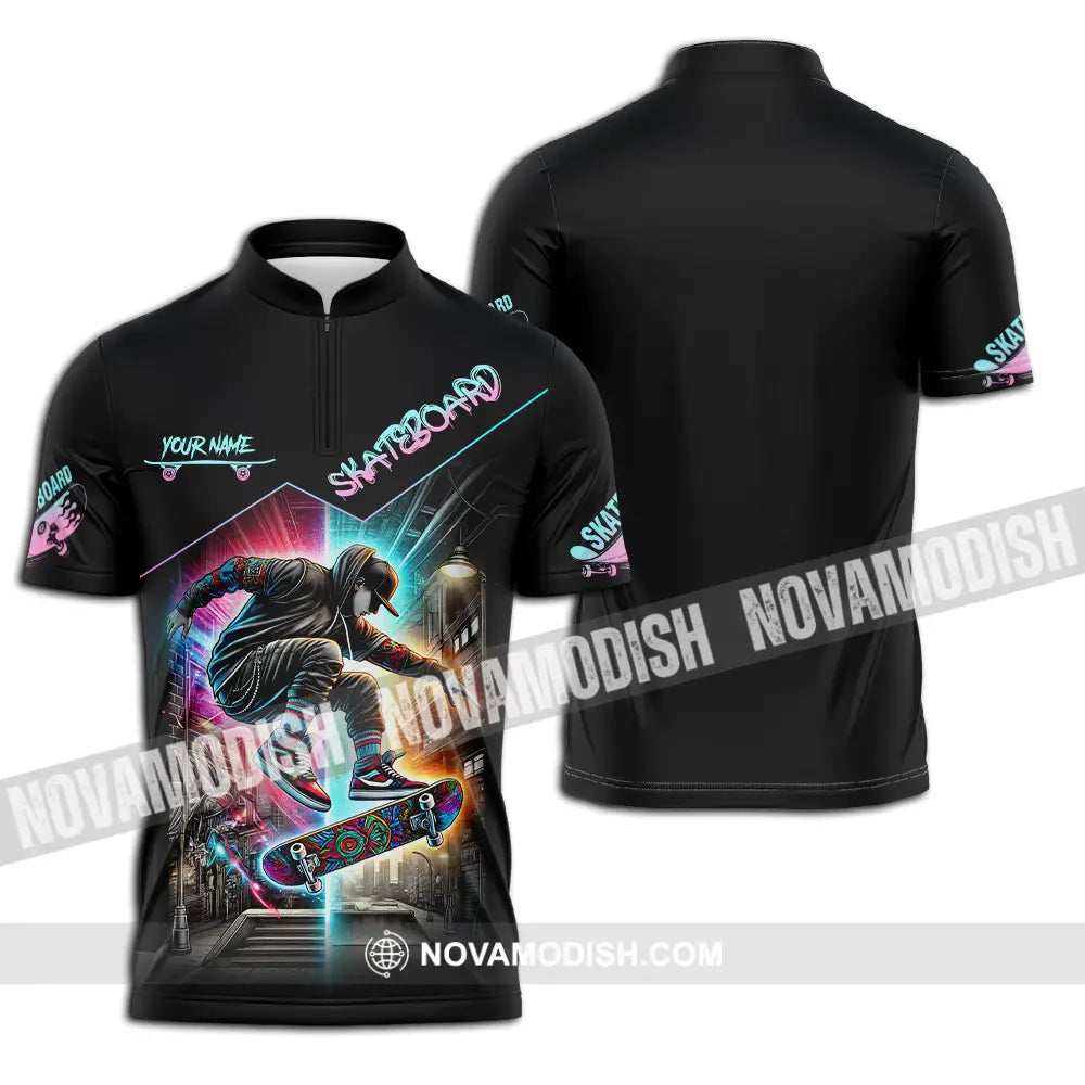 Unisex Shirt - Custom Name Sport Shirt Skateboard Zipper Polo Shirt / S T-shirt