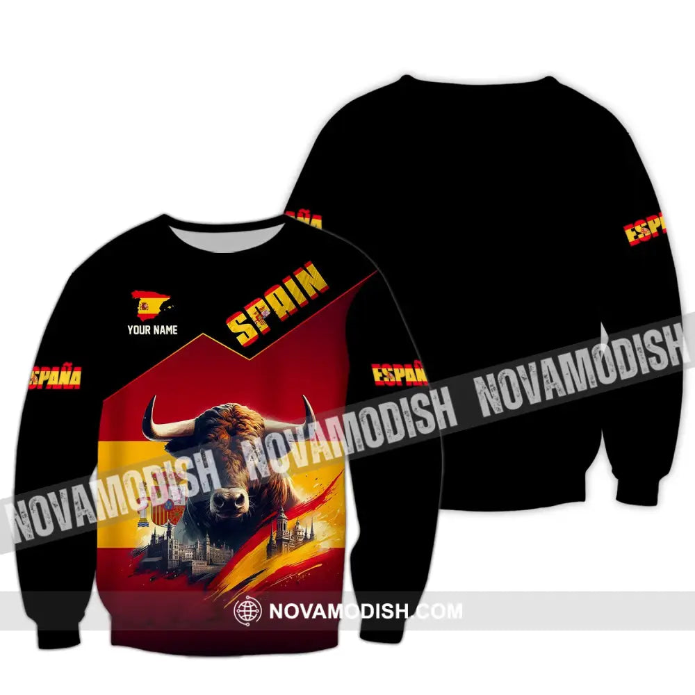 Unisex Shirt - Custom Name Sport Spain Bull Long Sleeve / S T-Shirt