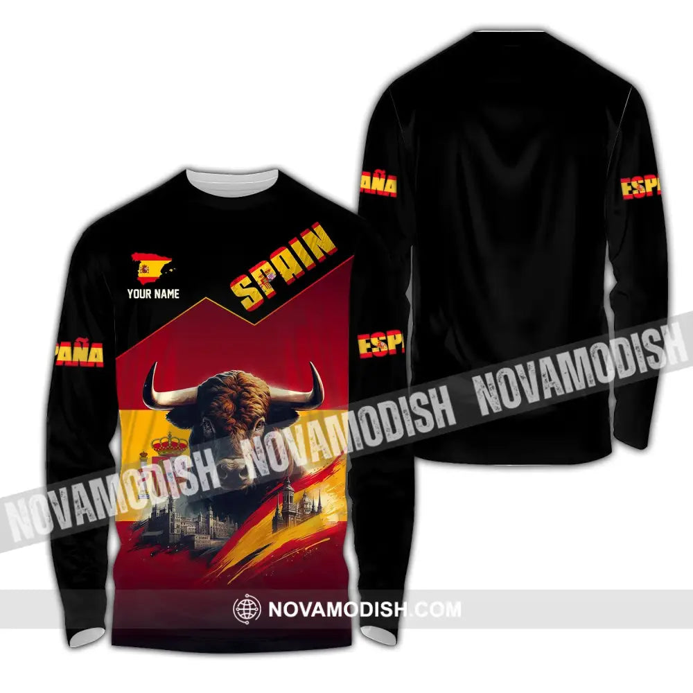 Unisex Shirt - Custom Name Sport Spain Bull Long Sleeve / S T-Shirt