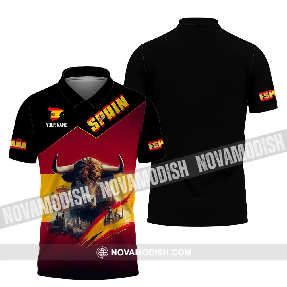 Unisex Shirt - Custom Name Sport Spain Bull Polo / S T-Shirt