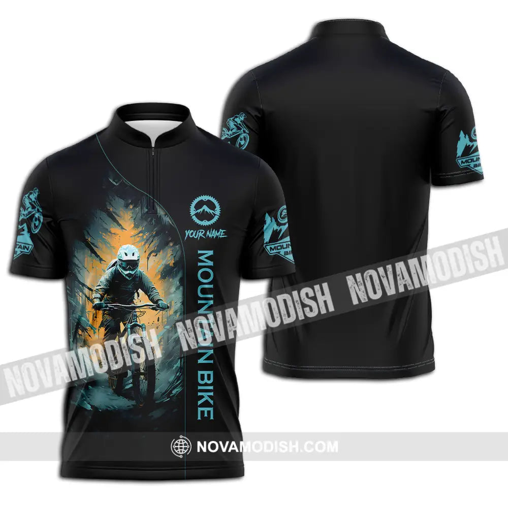 Unisex Shirt - Custom Name Sport Shirt The Winner Mountain Biker Zipper Polo Shirt / S T-shirt