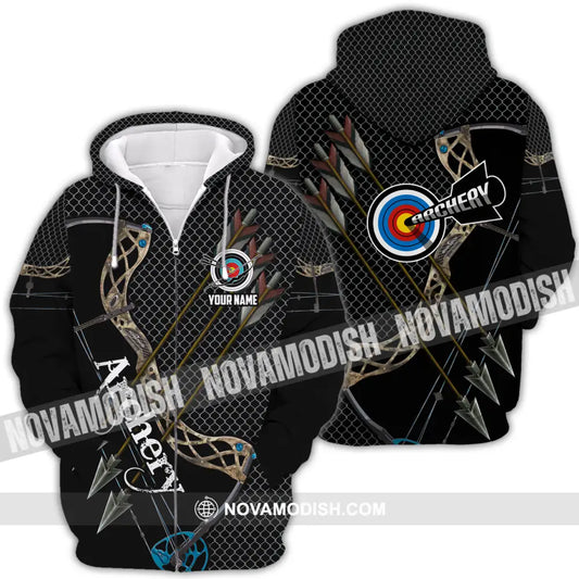 Unisex Shirt - Custom Name Sport Shirt Three Arrows Archery Zipper Hoodie / S T-shirt