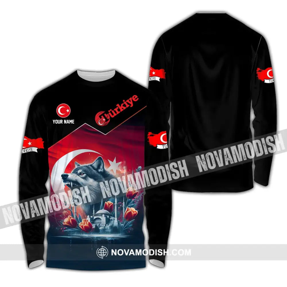 Unisex Shirt - Custom Name Sport Türkiye Wolf Long Sleeve / S T-Shirt