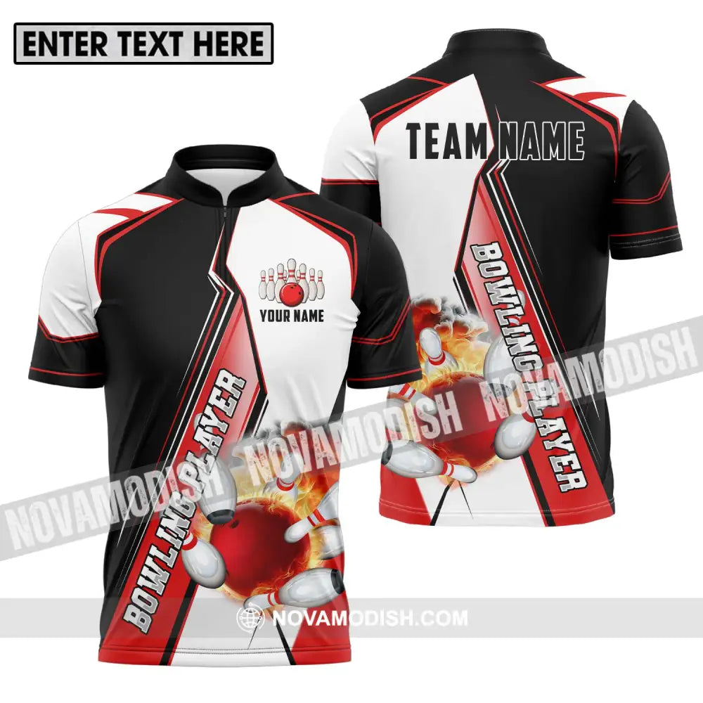 Unisex Shirt - Custom Name Sports Shirt Bowling Player Zipper Polo Shirt / S T-shirt