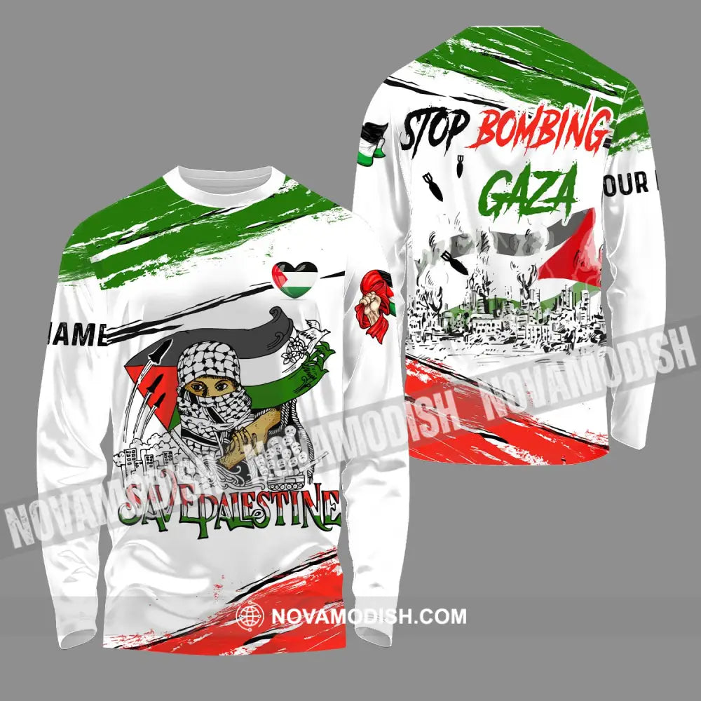 Unisex Shirt - Custom Name Shirt Stop Bombing Gaza Long Sleeve Shirt / S T-shirt