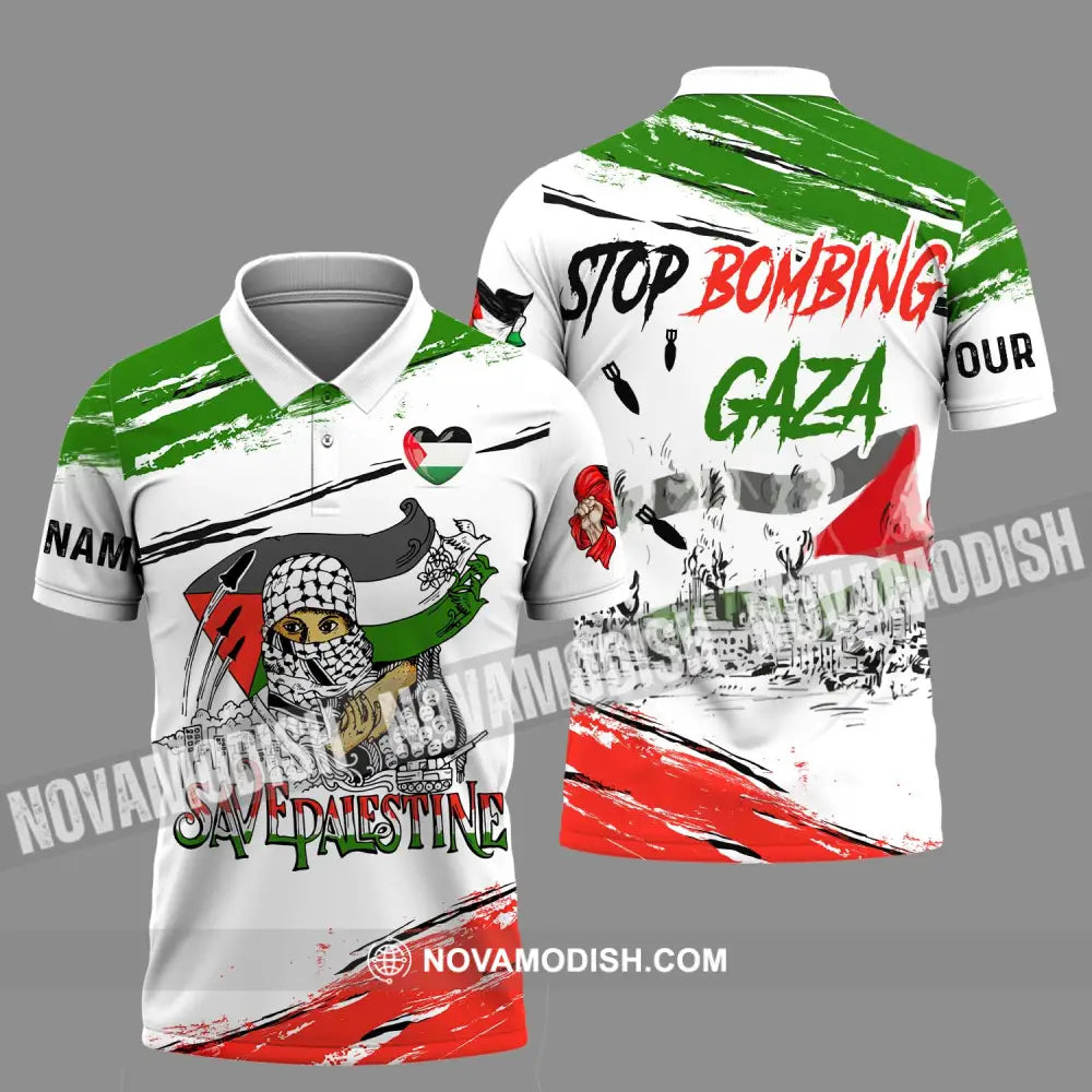 Unisex Shirt - Custom Name Shirt Stop Bombing Gaza Polo Shirt / S T-shirt