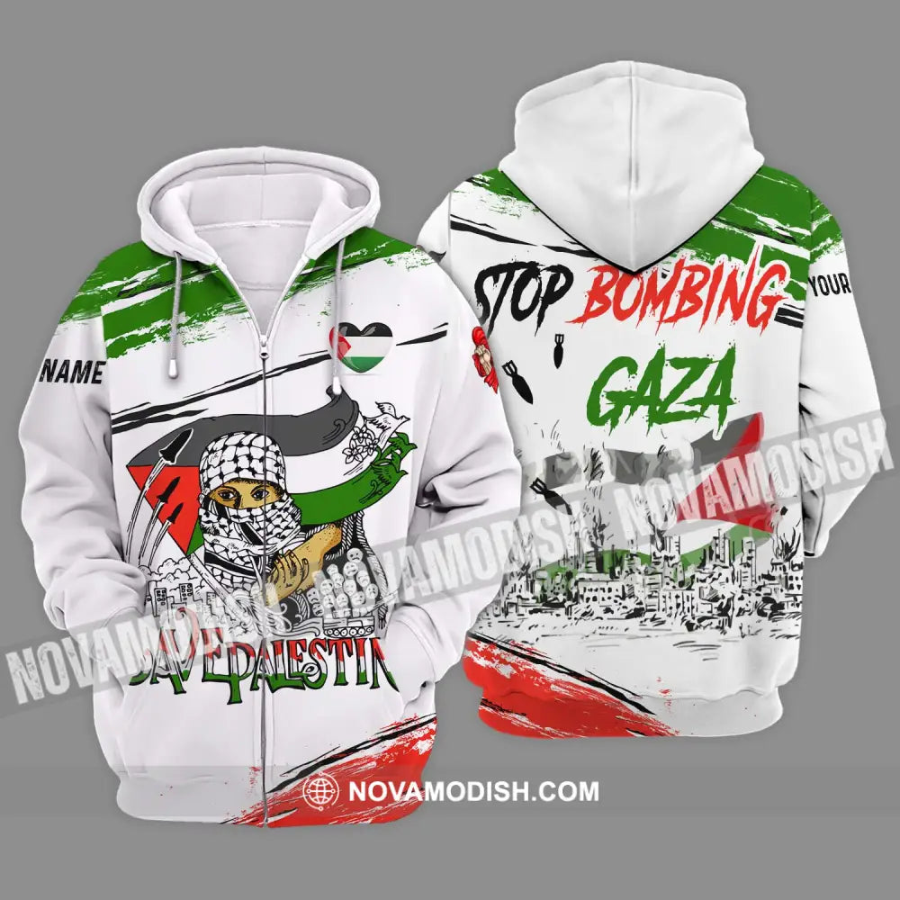 Unisex Shirt - Custom Name Shirt Stop Bombing Gaza Zipper Hoodie / S T-shirt