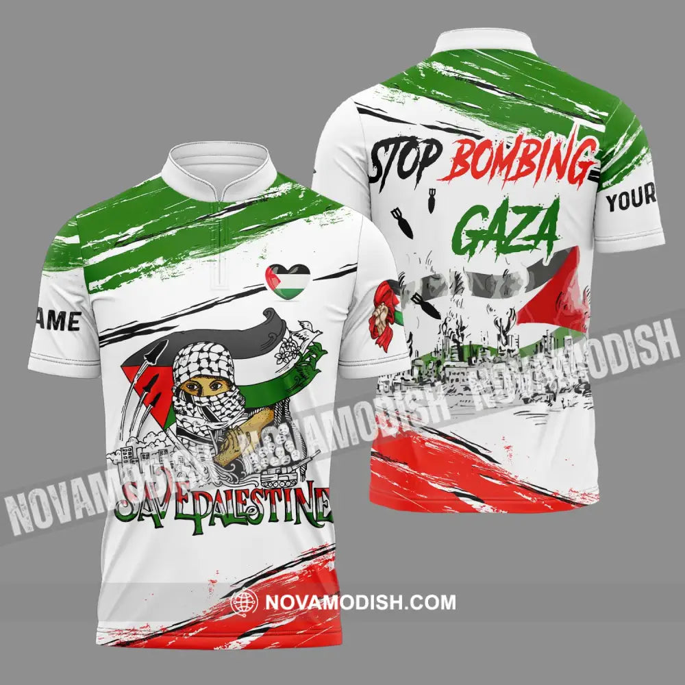 Unisex Shirt - Custom Name Shirt Stop Bombing Gaza Zipper Polo Shirt / S T-shirt