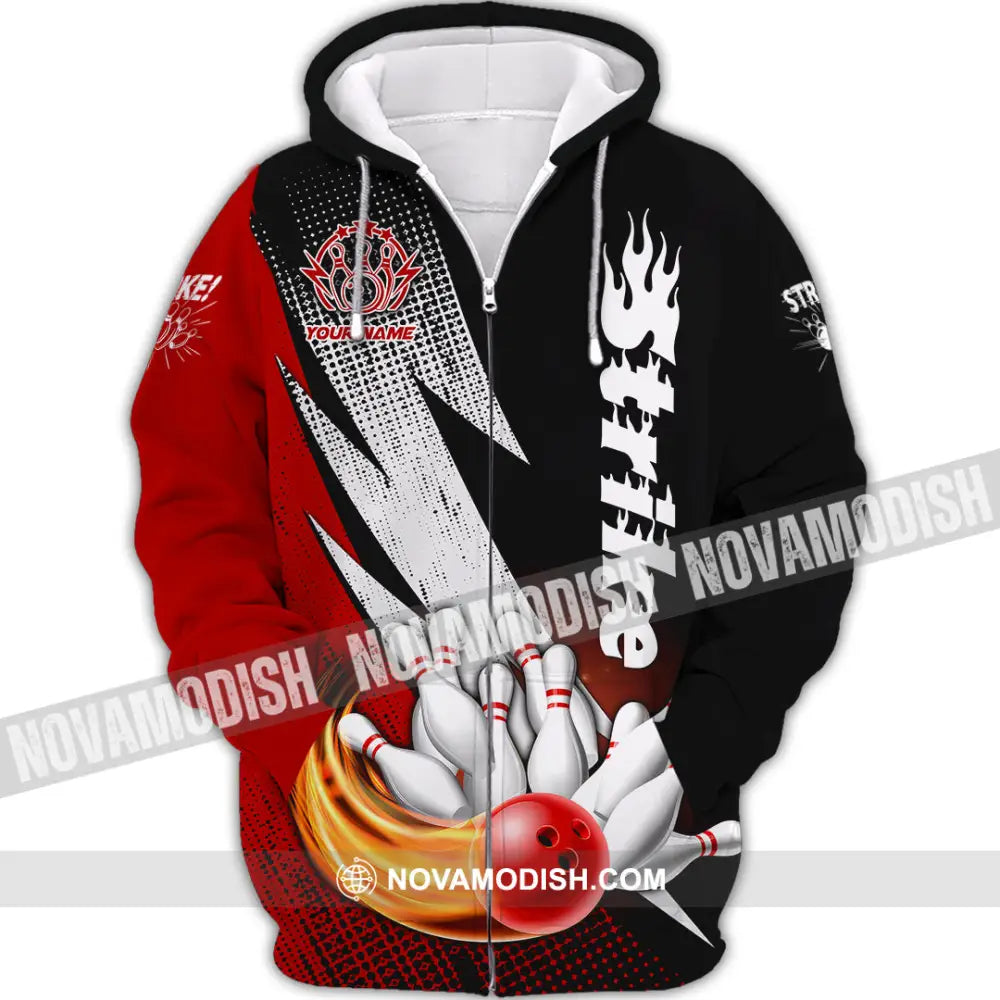 Unisex Shirt - Custom Name Strike Bowling Sport Shirt Zipper Hoodie / S T-shirt