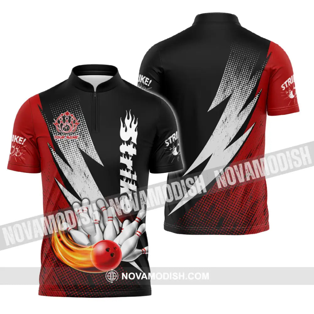 Unisex Shirt - Custom Name Strike Bowling Sport Shirt Zipper Polo Shirt / S T-shirt