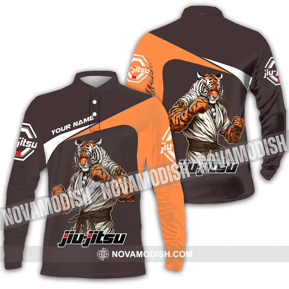 Unisex Shirt - Custom Name Strong Tiger Jiu Jitsu Shirt Long Sleeve Polo / S T-shirt