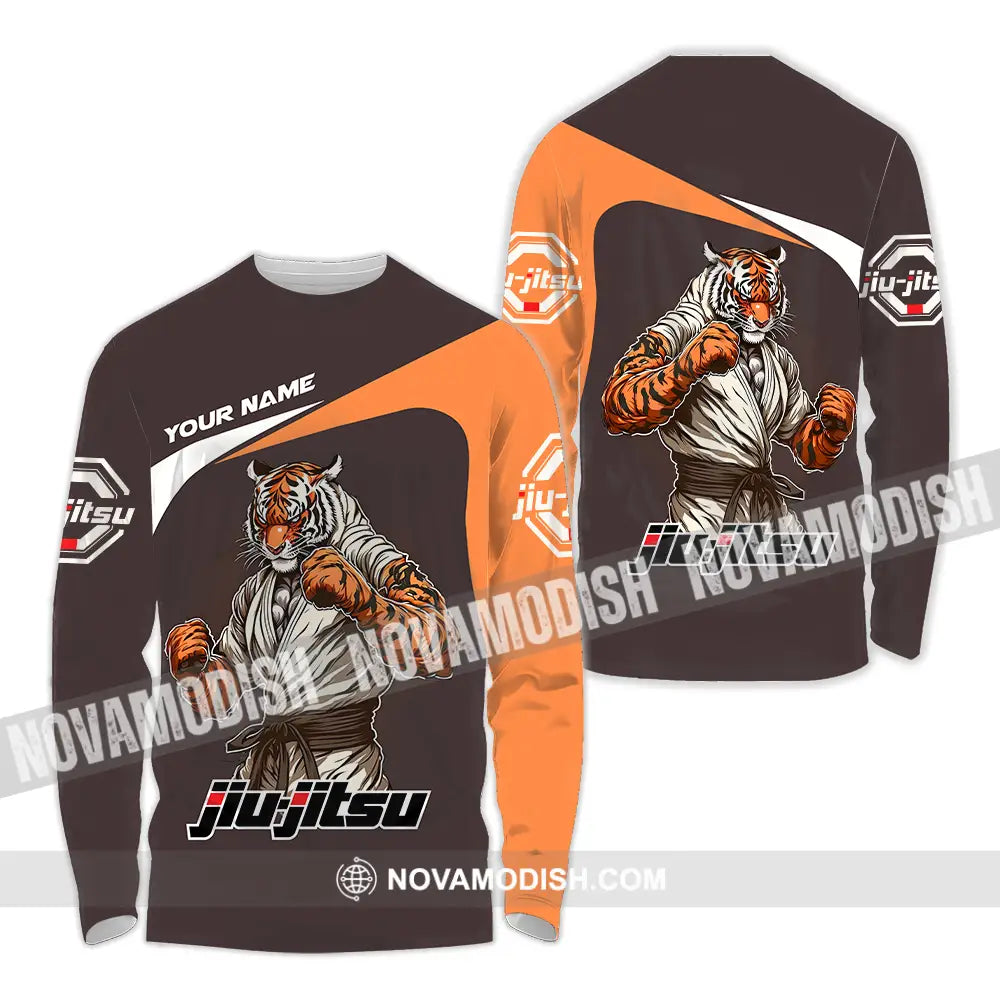 Unisex Shirt - Custom Name Strong Tiger Jiu Jitsu Shirt Long Sleeve Shirt / S T-shirt