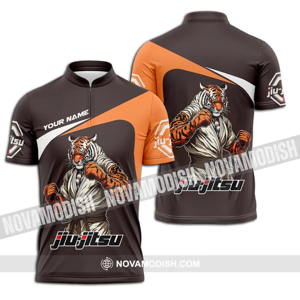 Unisex Shirt - Custom Name Strong Tiger Jiu Jitsu Shirt Zipper Polo Shirt / S T-shirt