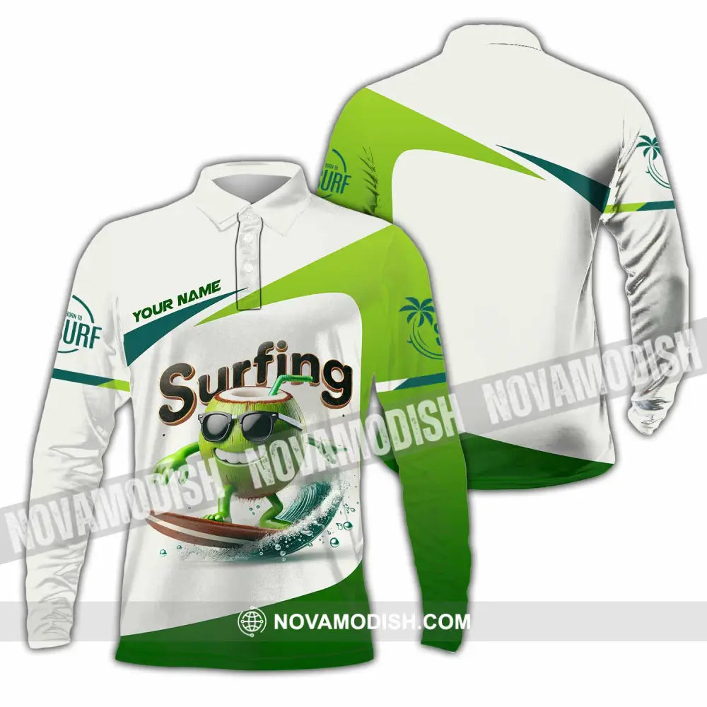 Unisex Shirt Custom Name Surfing Love Hoodie Polo Long Sleeve / S T-Shirt