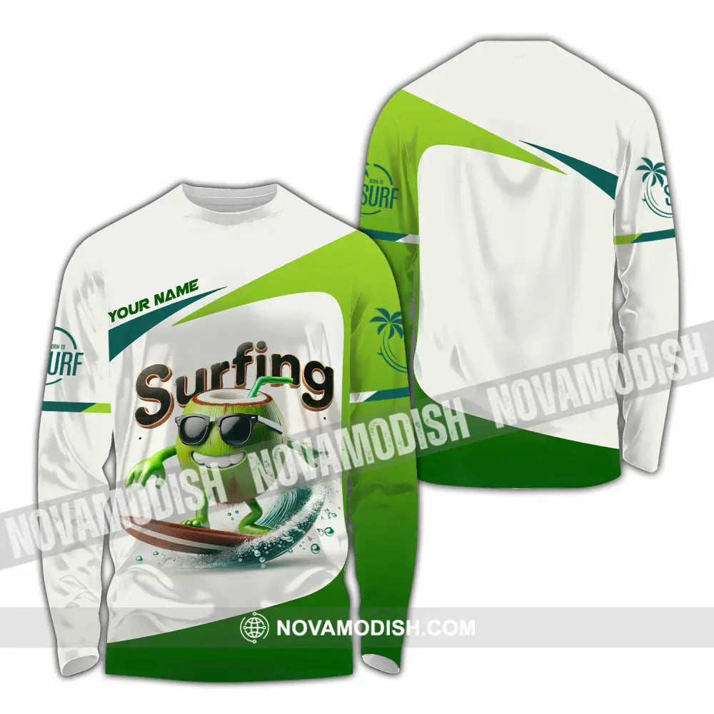 Unisex Shirt Custom Name Surfing Love Hoodie Polo Long Sleeve / S T-Shirt