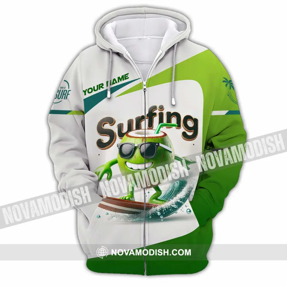 Unisex Shirt Custom Name Surfing Love Hoodie Polo Long Sleeve Zipper / S T-Shirt