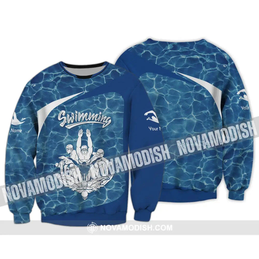 Unisex Shirt Custom Name Swimming T-Shirt Club Gift For Swimmers Long Sleeve / S