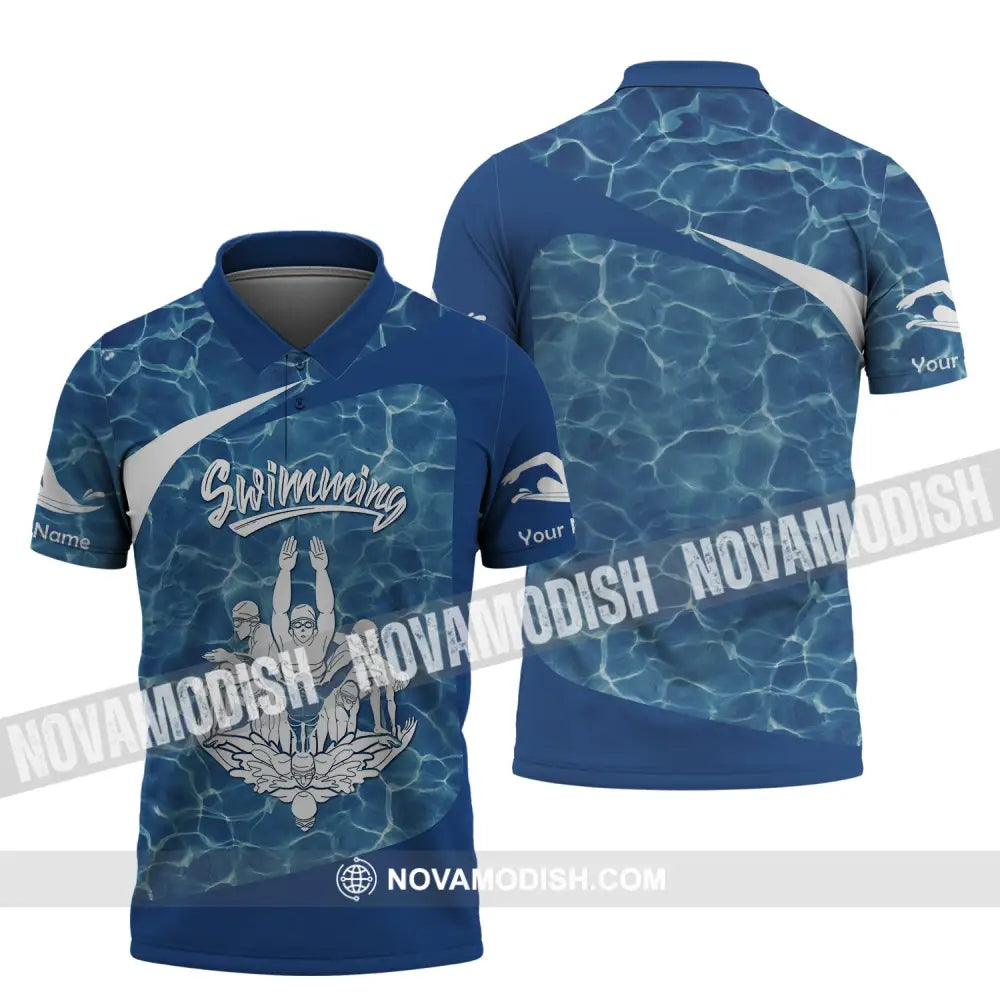 Unisex Shirt Custom Name Swimming T-Shirt Club Gift For Swimmers Polo / S