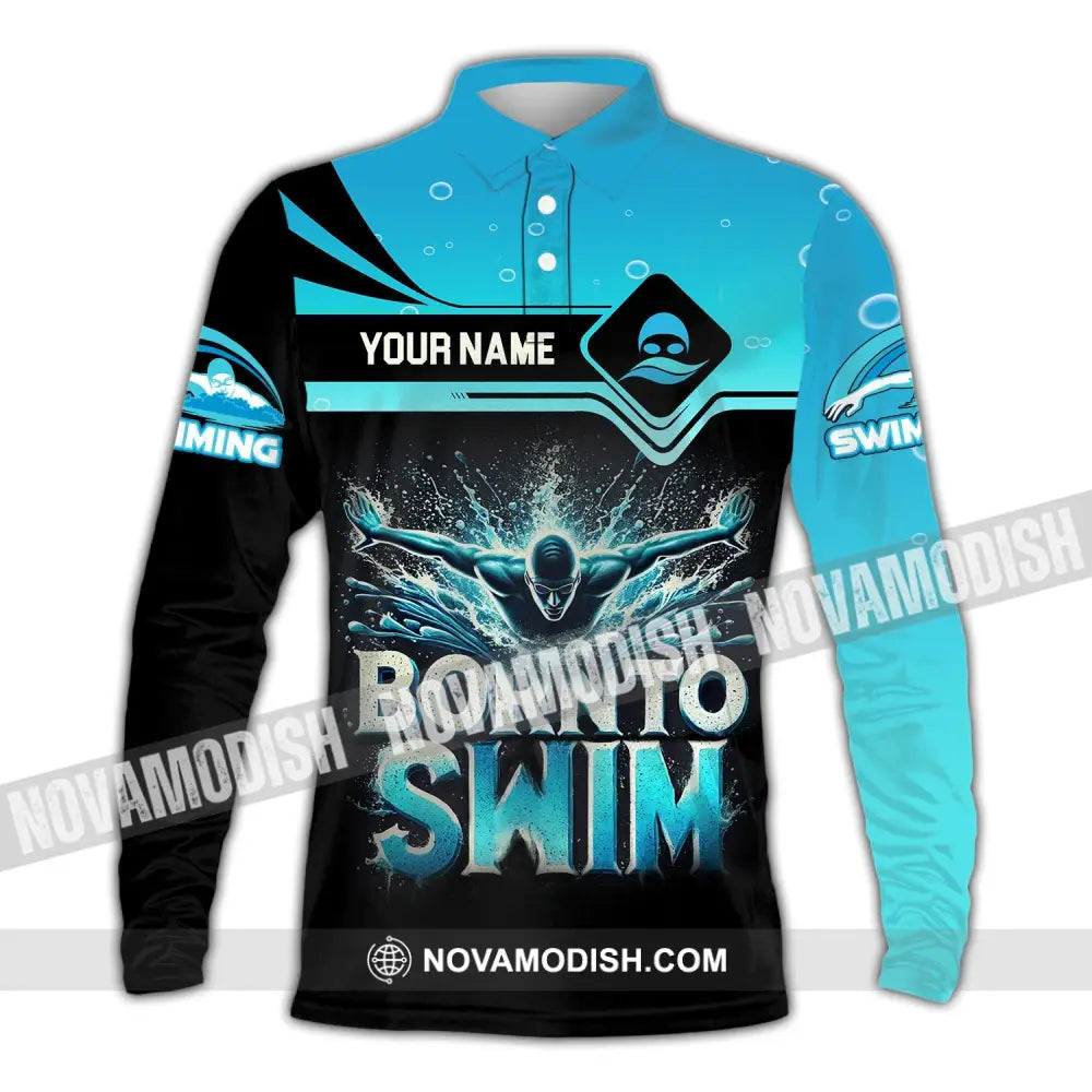 Unisex Shirt Custom Name Swimming T-Shirt For Club Gift Swimmers Long Sleeve Polo / S T-Shirt