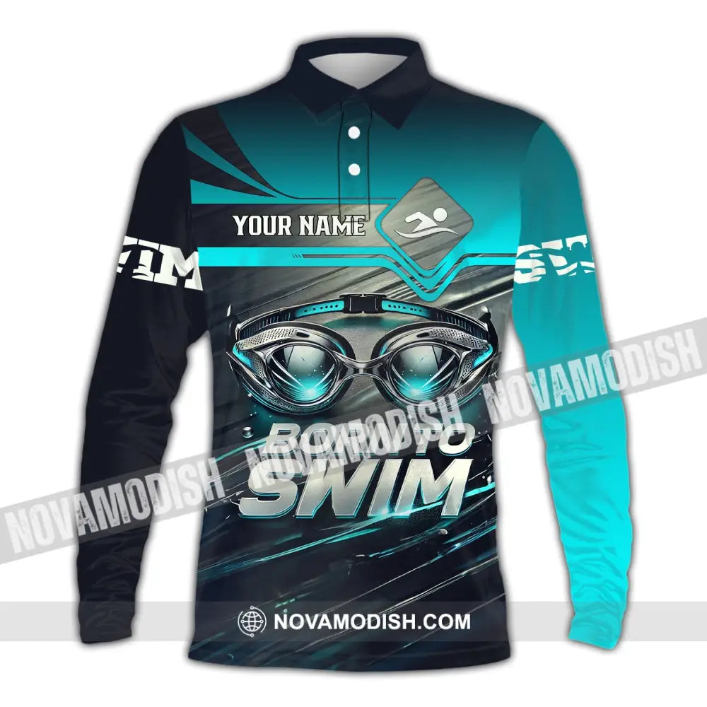 Unisex Shirt Custom Name Swimming T-Shirt For Club Gift Swimmers Long Sleeve Polo / S T-Shirt